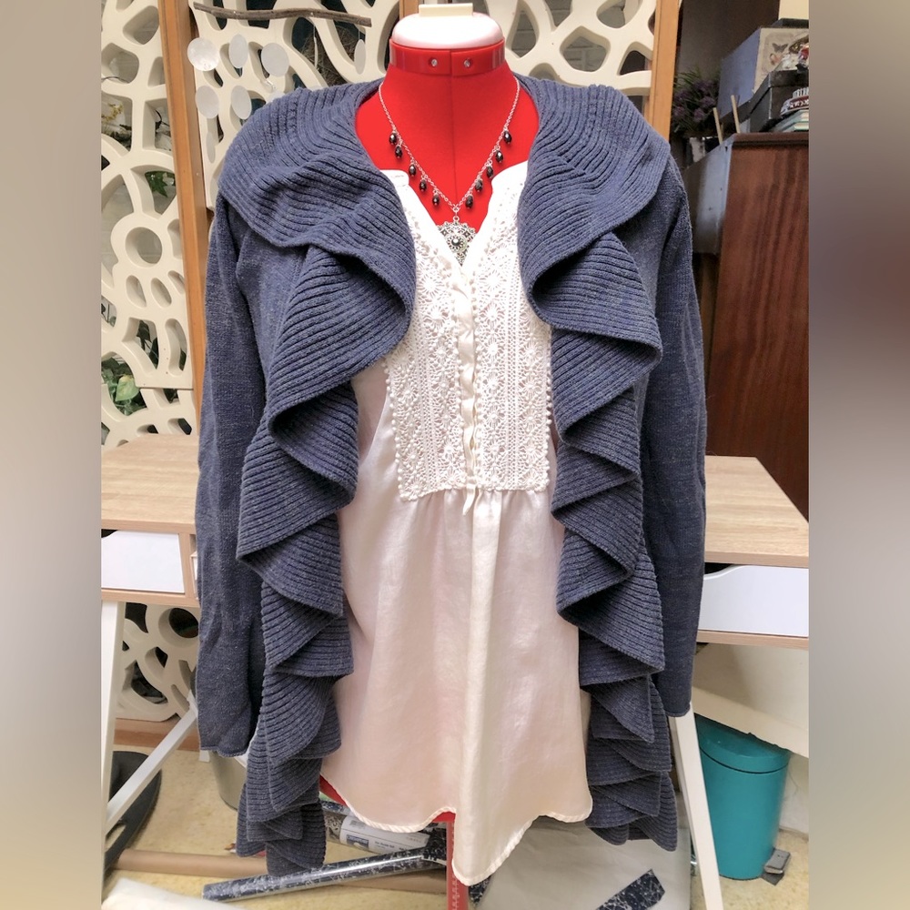Size M SRS 100% cotton luscious full ruffle cardigan.